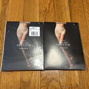 Nordstrom 2 Pair Body Sculp Naked Sheer Open Toe Nylon Buff Sol Large NWT